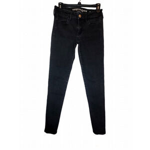 American Eagle Womens Black Jeans Size 2 Long Super Super Stretch X Denim
